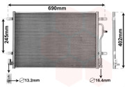 03005194 chladič klimatizace bez sušiče A4 vše do čísla F 8E-3-285 000 vstup 16,7 mm, výstup 13,2 mm 56740216 VAN WEZEL