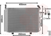 82005245 chladič klimatizace se sušičem 1.1i 12V, 1.2i 16V vstup 13 mm, výstup 13 mm 43534018 VAN WEZEL