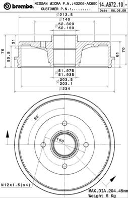 14.A672.10 Brzdový buben BREMBO