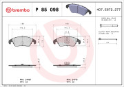 P 85 098 Sada brzdových destiček, kotoučová brzda PRIME LINE BREMBO