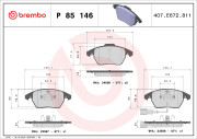 P 85 146X Sada brzdových destiček, kotoučová brzda XTRA LINE BREMBO