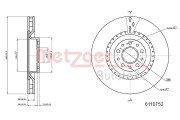 6110752 Brzdový kotouč METZGER