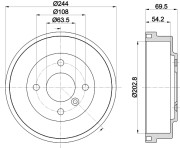 8DT 355 303-421 Brzdový buben HELLA PAGID