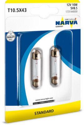 173144000 NARVA žárovka T10,5x43 (C10W) (řada STANDARD) | 12V 10W | 173144000 NARVA