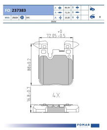 FO 237383 Sada brzdových destiček, kotoučová brzda FOMAR Friction