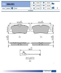 FO 386281 Sada brzdových destiček, kotoučová brzda FOMAR Friction