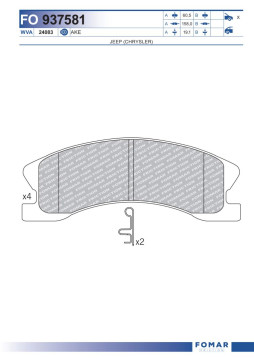 FO 937581 Sada brzdových destiček, kotoučová brzda FOMAR Friction